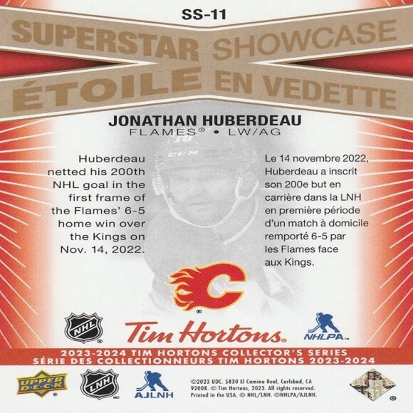Jonathan Huberdeau - 2023/2024 Superstar Showcase Series Hockey Card - Picture 2 of 2